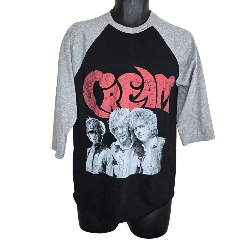 Easy Riders Cream Band Raglan T-Shirt Black Gray 3/4 Sleeve Mens M